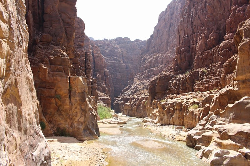 Wadi Mujub canyon and desert in Jordan